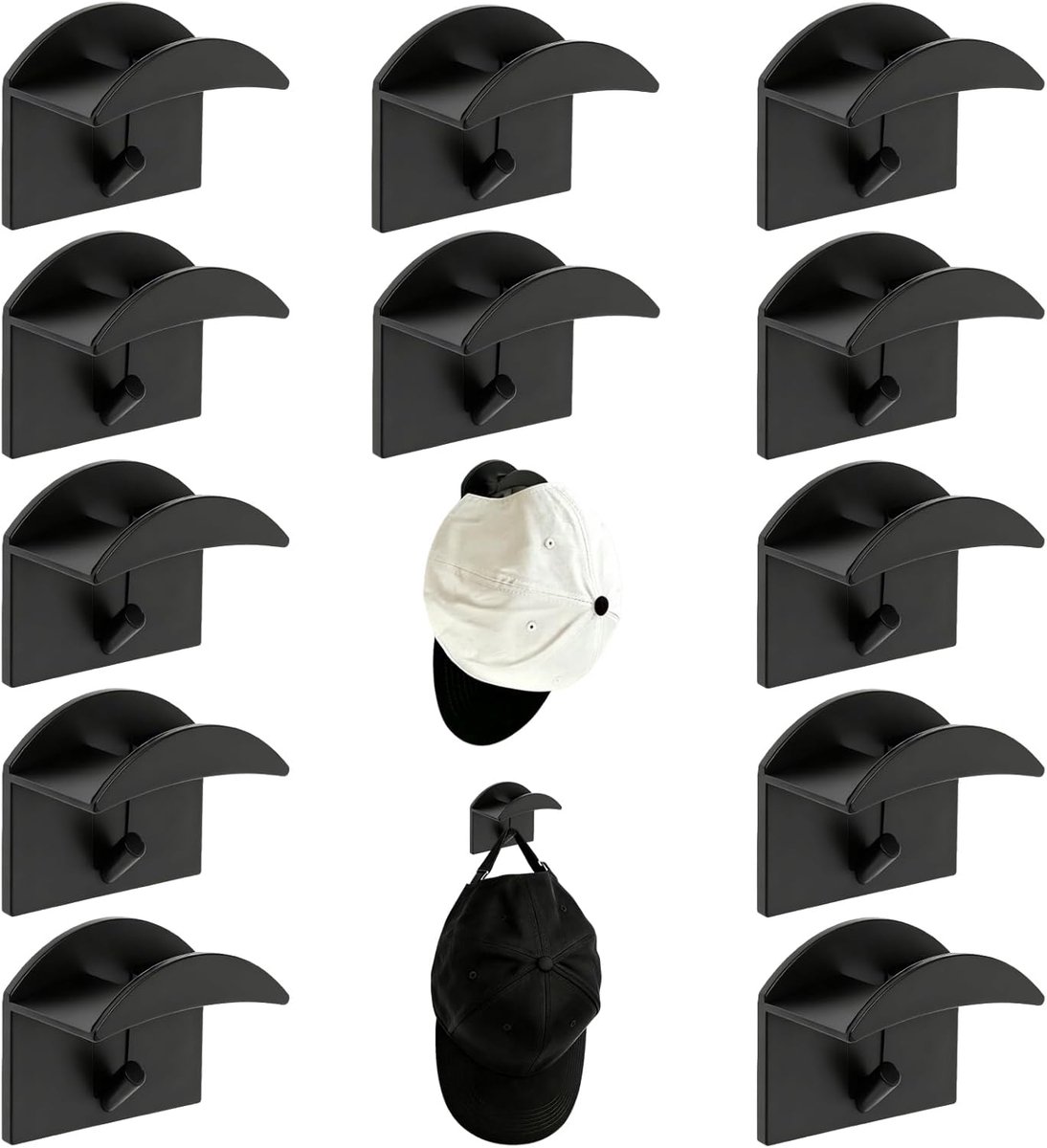 Wandhaken voor petten - zelfklevend - 12 stuks - zwart - praktische opberging van accessoires - ShopVlot