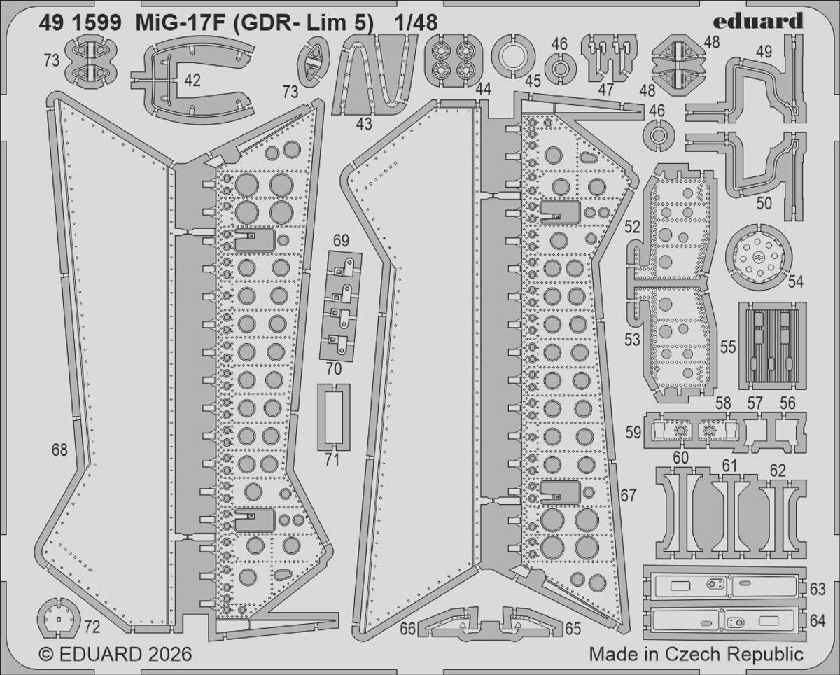 Eduard Modelbouwdecoratie - 491599 Accessoires Set voor Mikoyan-Gurevich MiG-17F (GDR Lim-5) - Photo-etch