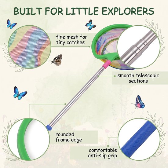 Schepnet voor kinderen, 1 set, telescoop, uittrekbaar, 100 cm, groen, ideaal voor insecten, vissen, vijver, zwembad - ShopVlot — afbeelding 2