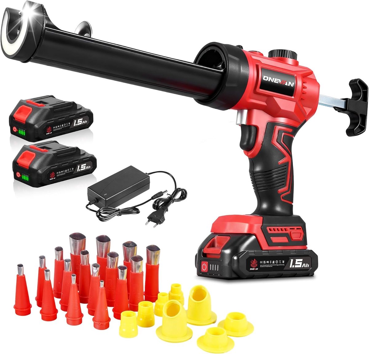 ONEVAN Battery Cartridge Press, 300 ml Electric Silicone Gun with Stepless Speed Control & LED Light, Cartridge Gun - ShopVlot