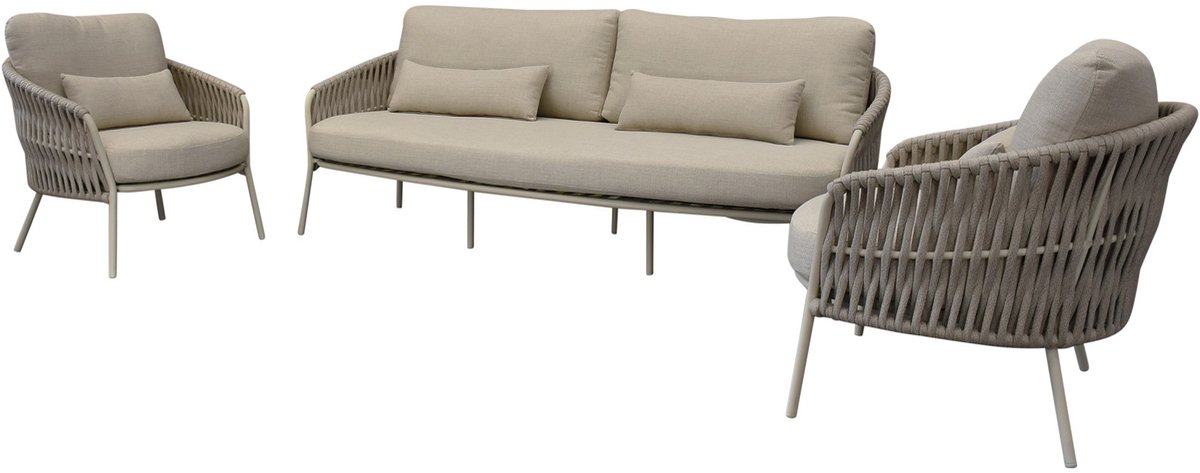 AVH-Collectie Sarenza stoel bank loungeset 3 delig zand rope latte frame Zand / Latte / Linen