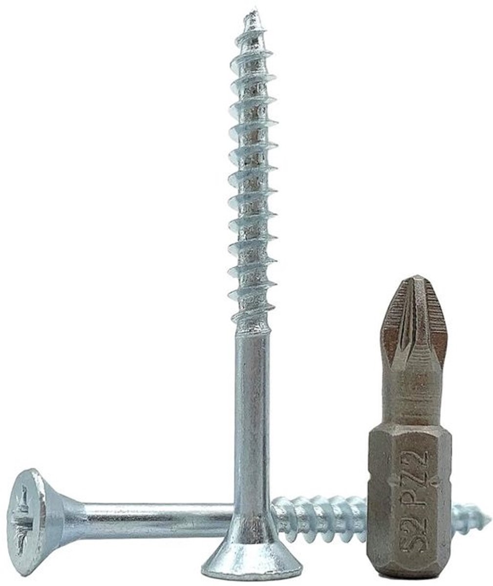 Houtschroeven - verzinkt staal - Spaanplaatschroeven - voor houtconstructies - gedeeltelijk schroefdraad - 4.0 x 50 mm - zilver