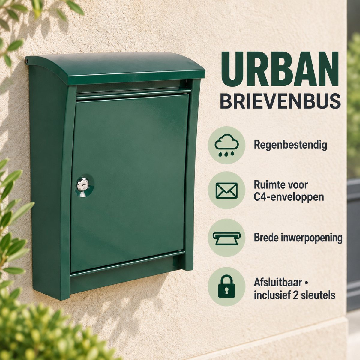Talen Tools - Urban Brievenbus - Groen - Regenbestendig - Met Slot en 2 Sleutels - 32,2 x 16 x 41,3 cm