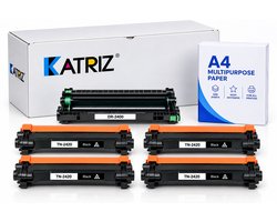 KATRIZ® huismerk 1x DRUM DR2400 + 4x TONER TN2420 + Kopieerpapier-A4-80GR-500vellen-wit | Geschikt voor Brother DCP-L2510D / DCP-L2530DW/DCP-L2550DN/HL-L2310D/HL-L2350DW/HL-L2375DW/MFC-L2710DW/MFC-L2730DW/MFC-L2750DW