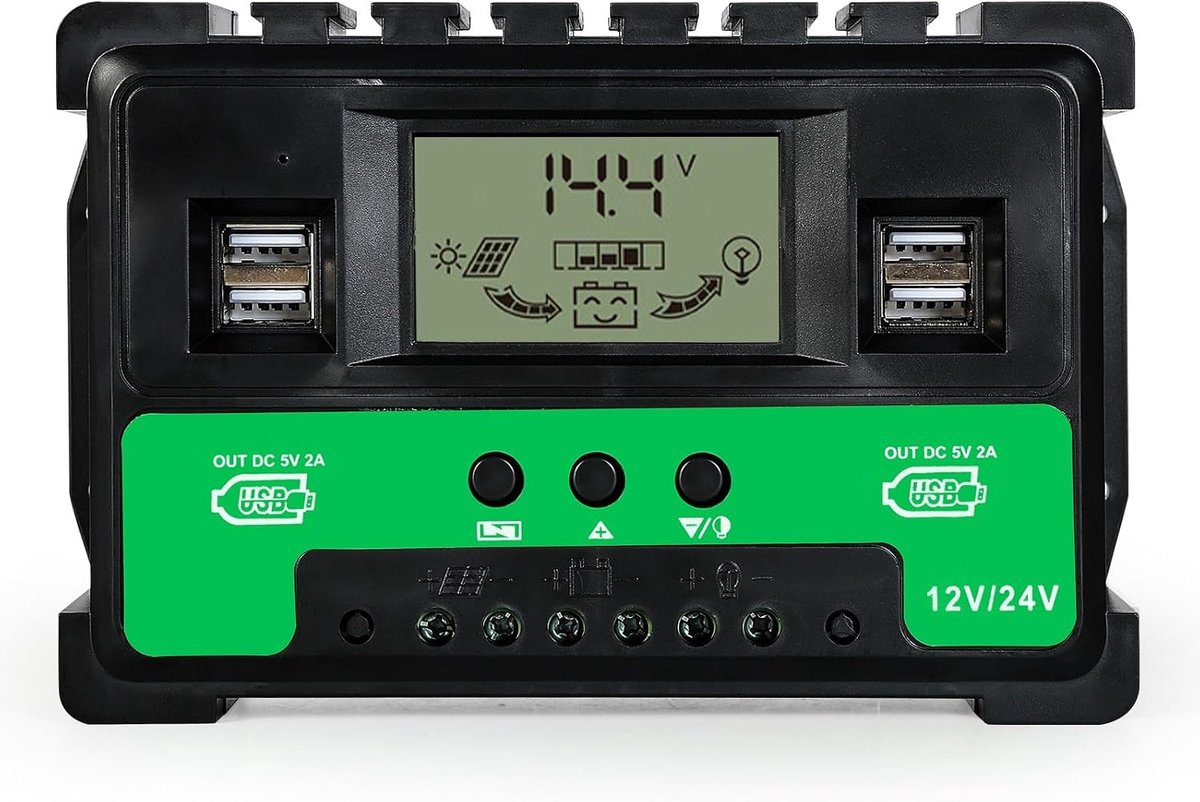 BuyWeek Solar Controller 60A 12V/24V Car MPPT Charging with LCD Display and 4 USB - ShopVlot