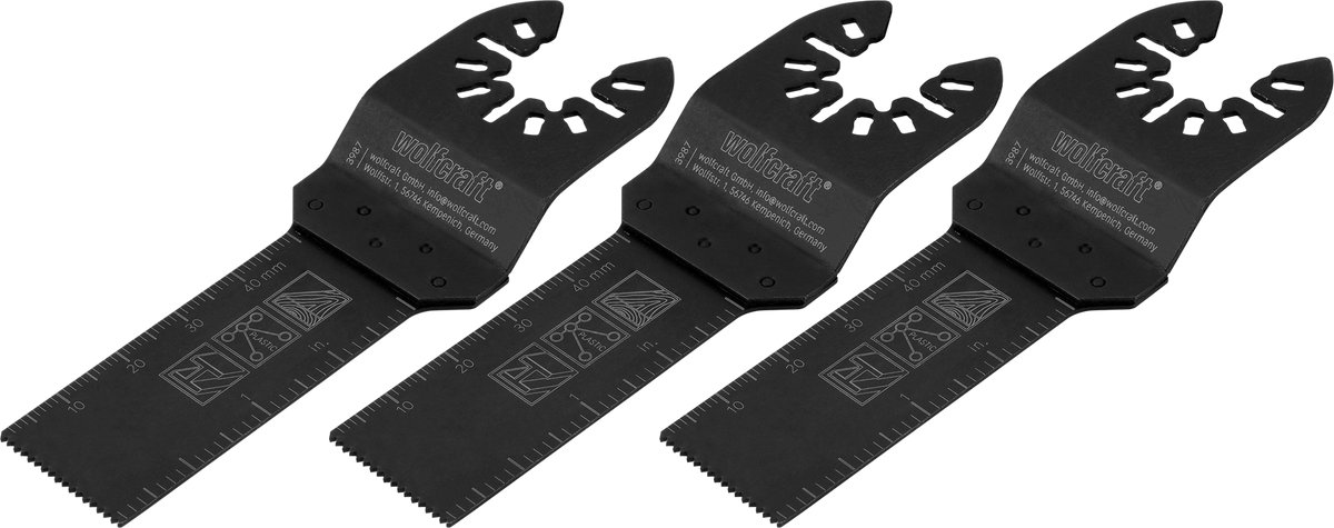 Wolfcraft - 3 Invalzaagbladen voor hout met spijkers - BiM Multitool zaagbladen 23 mm - Invalzaagblad Gipsplaat en kunststof - 3987100
