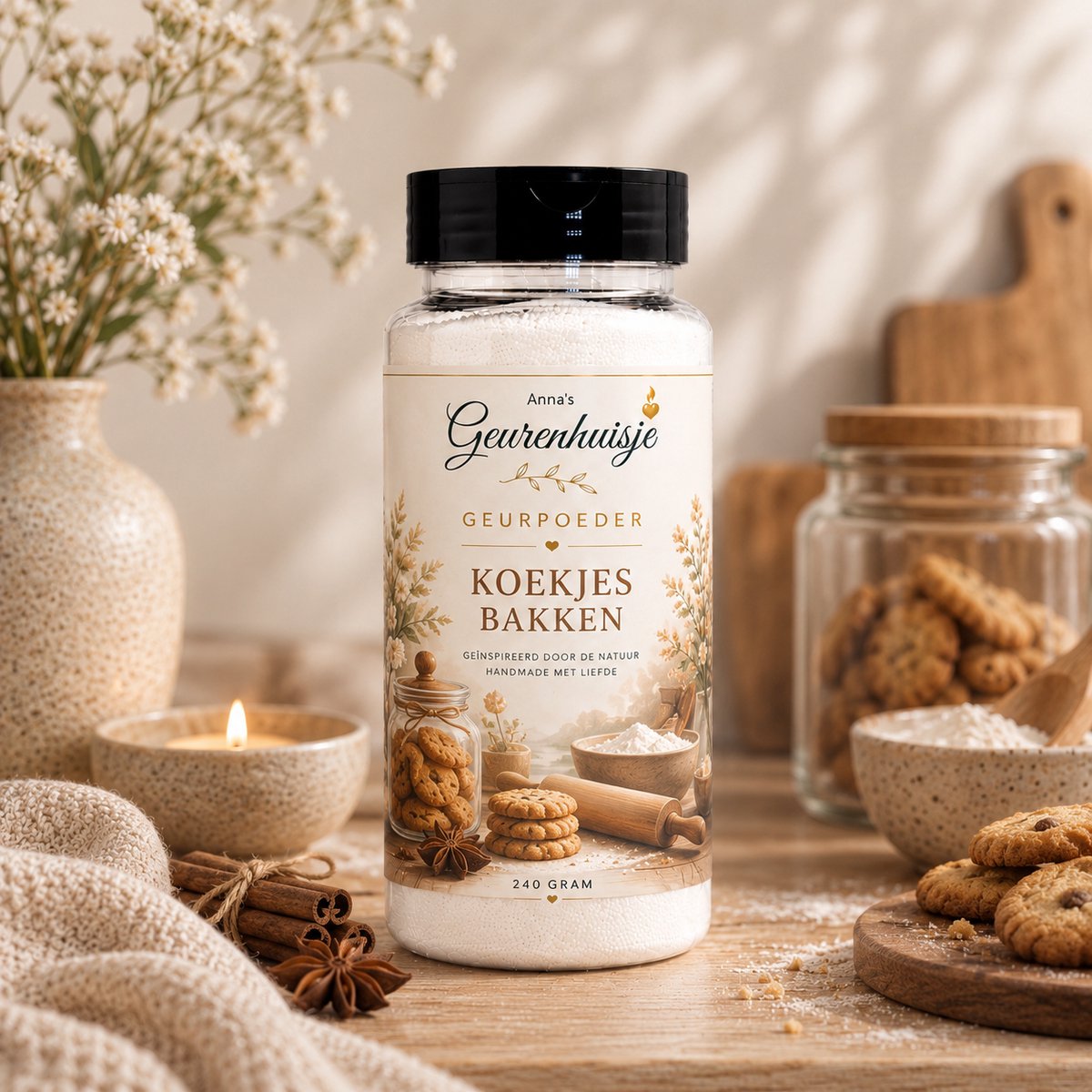 Geurpoeder Koekjes bakken - Handmade - Herfst - Voor Tapijt, Bank, Auto, Camper, Caravan & Stofzuiger - 240 gram - dierproefvrij - verfrissend - langdurige geurafgifte