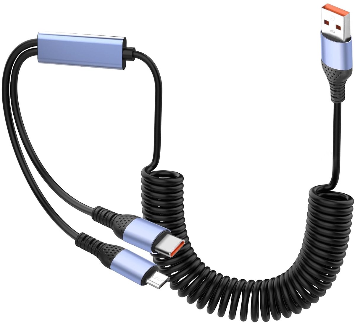 USB Oplaadkabel 66W - Retractable Spiralkabel - Micro USB en USB C - Snelladen en Gegevensoverdracht - ShopVlot