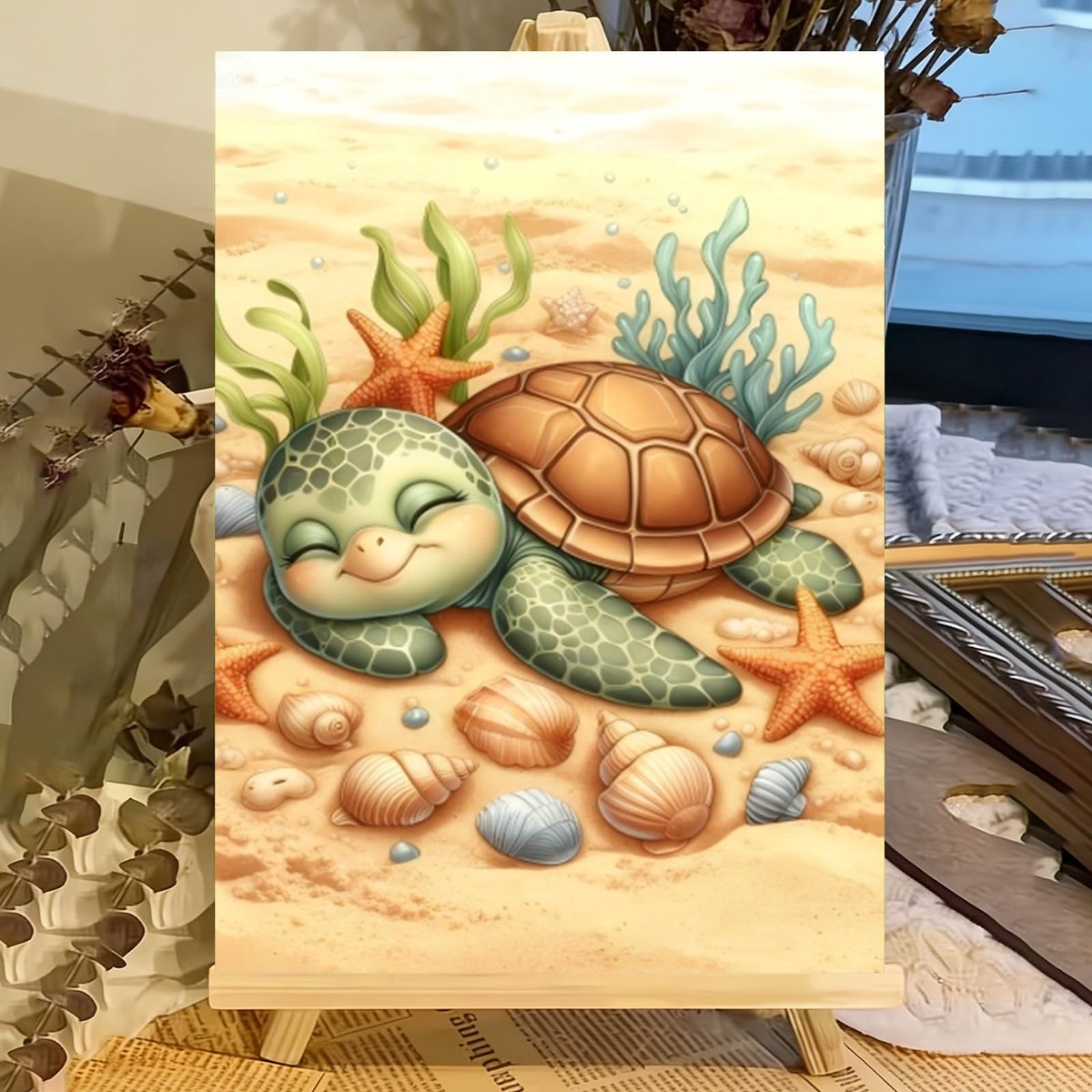 SnelShoppen - Schildpad Schilderen op Nummer voor Kinderen, Creatief Knutselen, Met Lijst, 20 x 30 cm, Geschikt voor Meisjes en Jongens vanaf 7 Jaar,