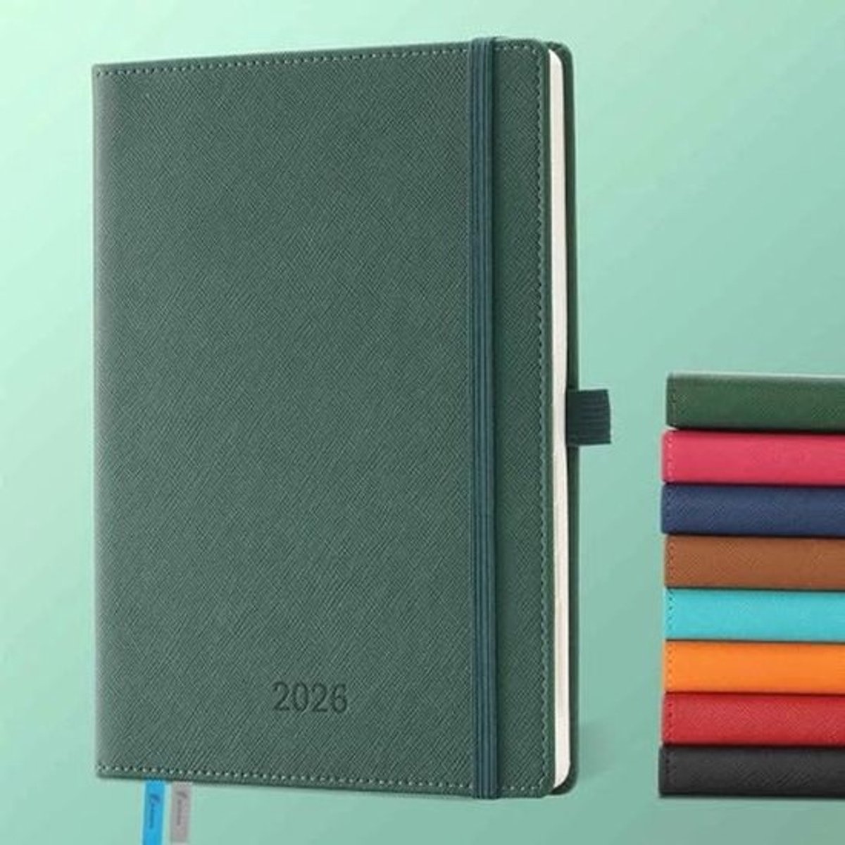 Agenda 2026 A5 - week- en dagplanner met PU-leren omslag in groen