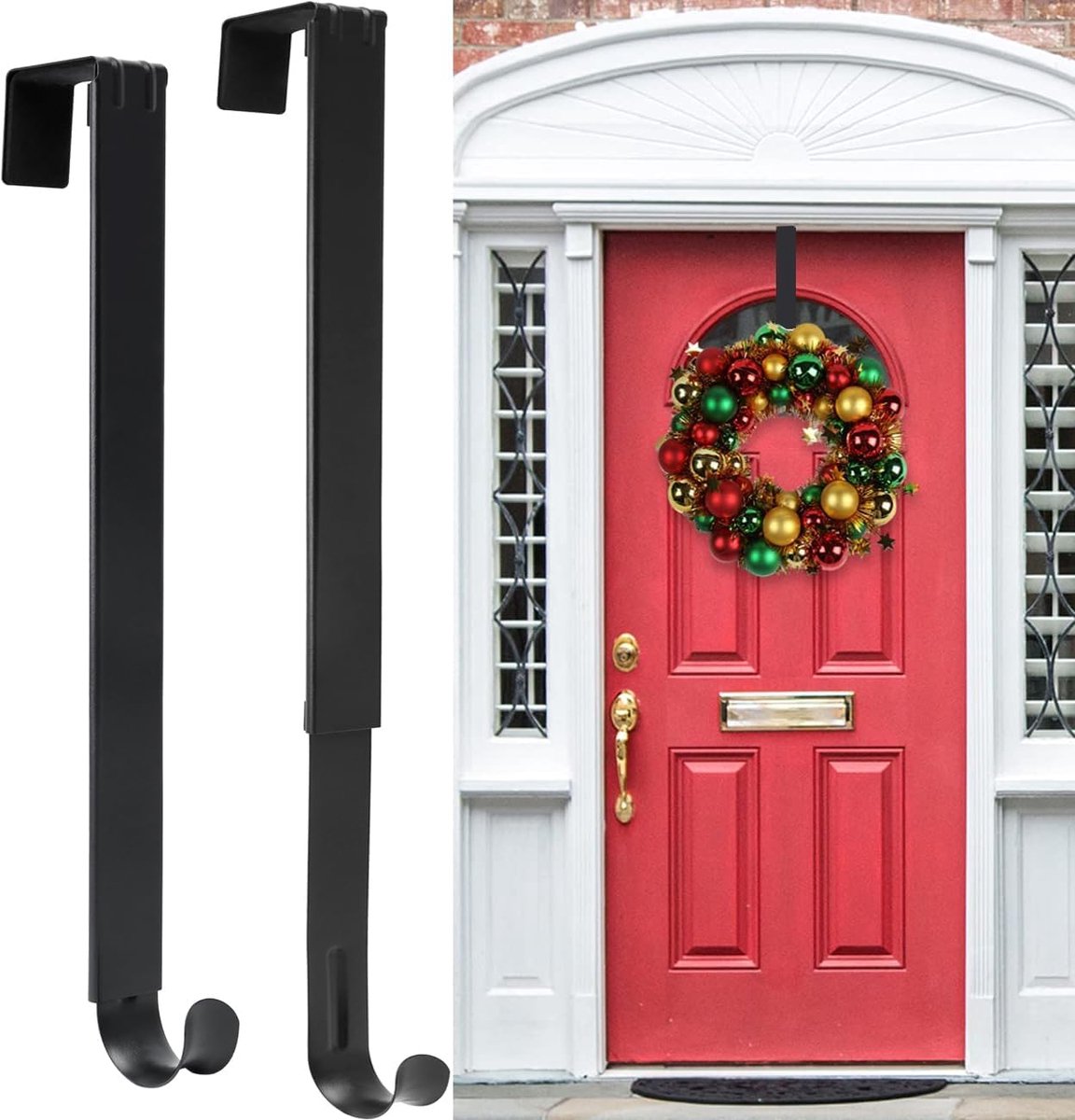 Haken - Haakjes - Verstelbare Kranshanger voor Deur - Over de Deur Haak - Voor Kerst, Halloween en Feestdecoratie - 39,5-66 cm - Zwart - 2 stuks