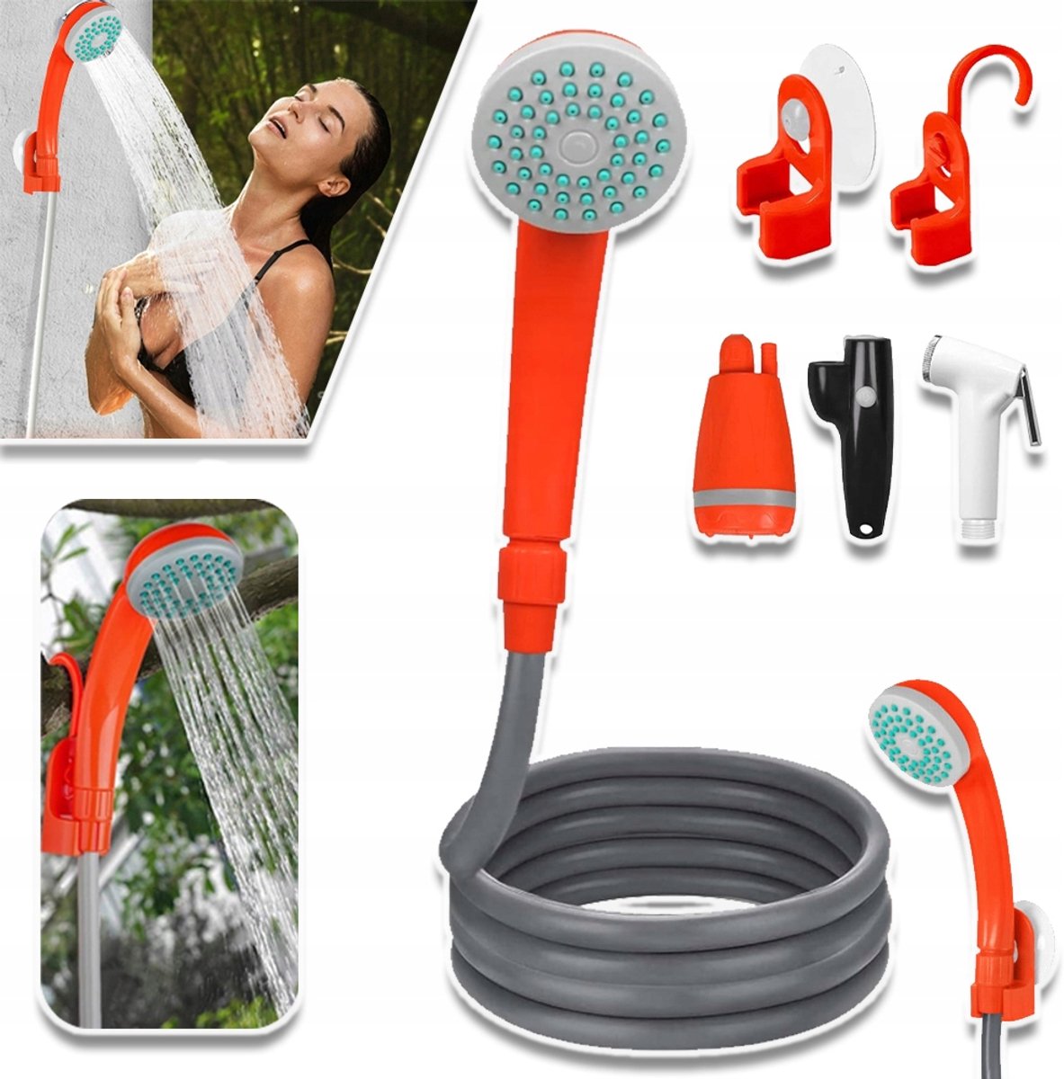 Oplaadbare Campingdouche 2200mAh - Draagbare Douche met Pomp Externe Aan/Uit Schakelaar Zuignap Ophanghaak - 3L/min - USB Oplaadbaar voor Auto Camper Computer - Voor Buitenactiviteiten