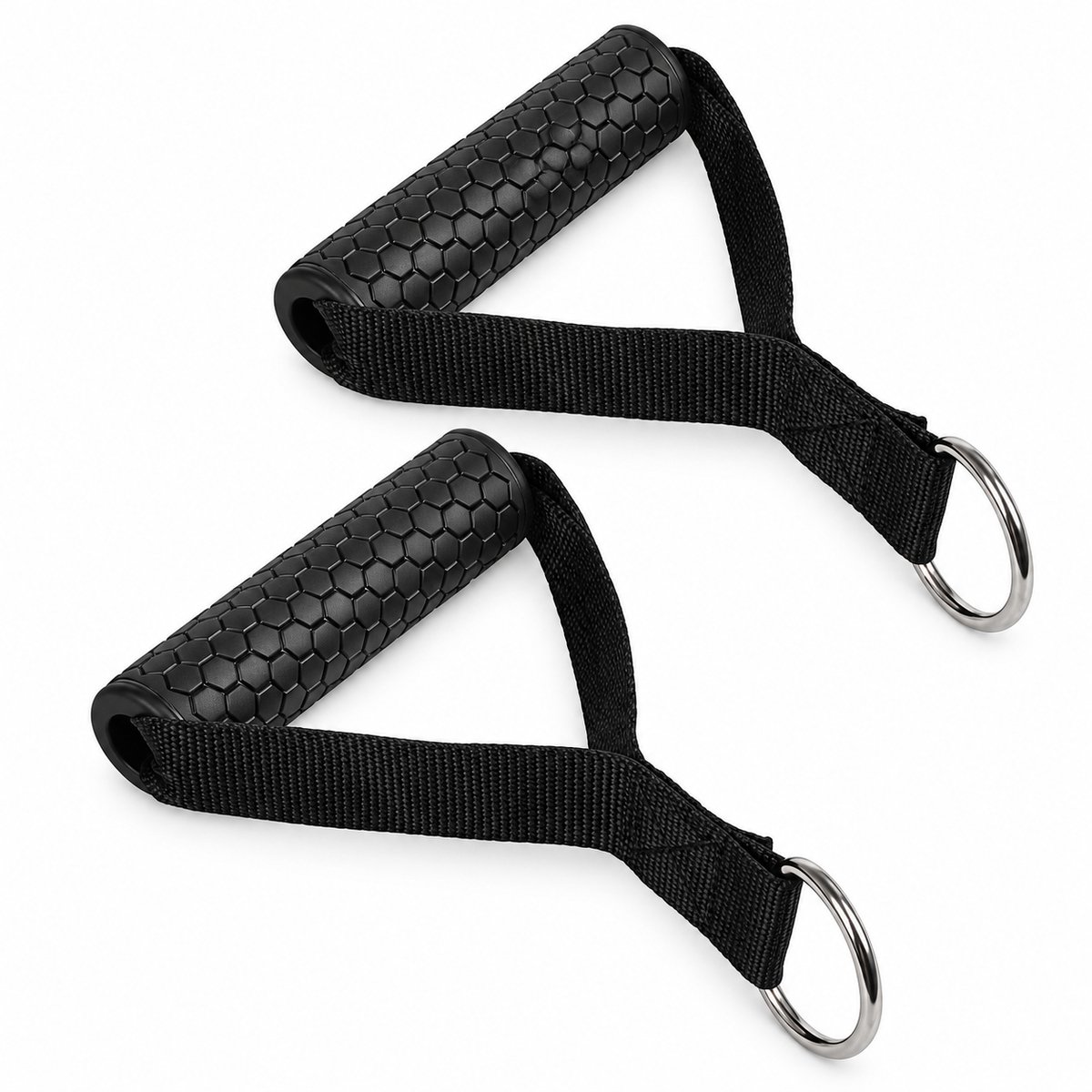 Consumerce® Rubberen Strap Handles - 2 Stuks - Met Karabijnhaak - D-Ringen Fitness Handgrepen - Krachttraining Accessoires Krachtstation - Cable Crossover - Handvaten