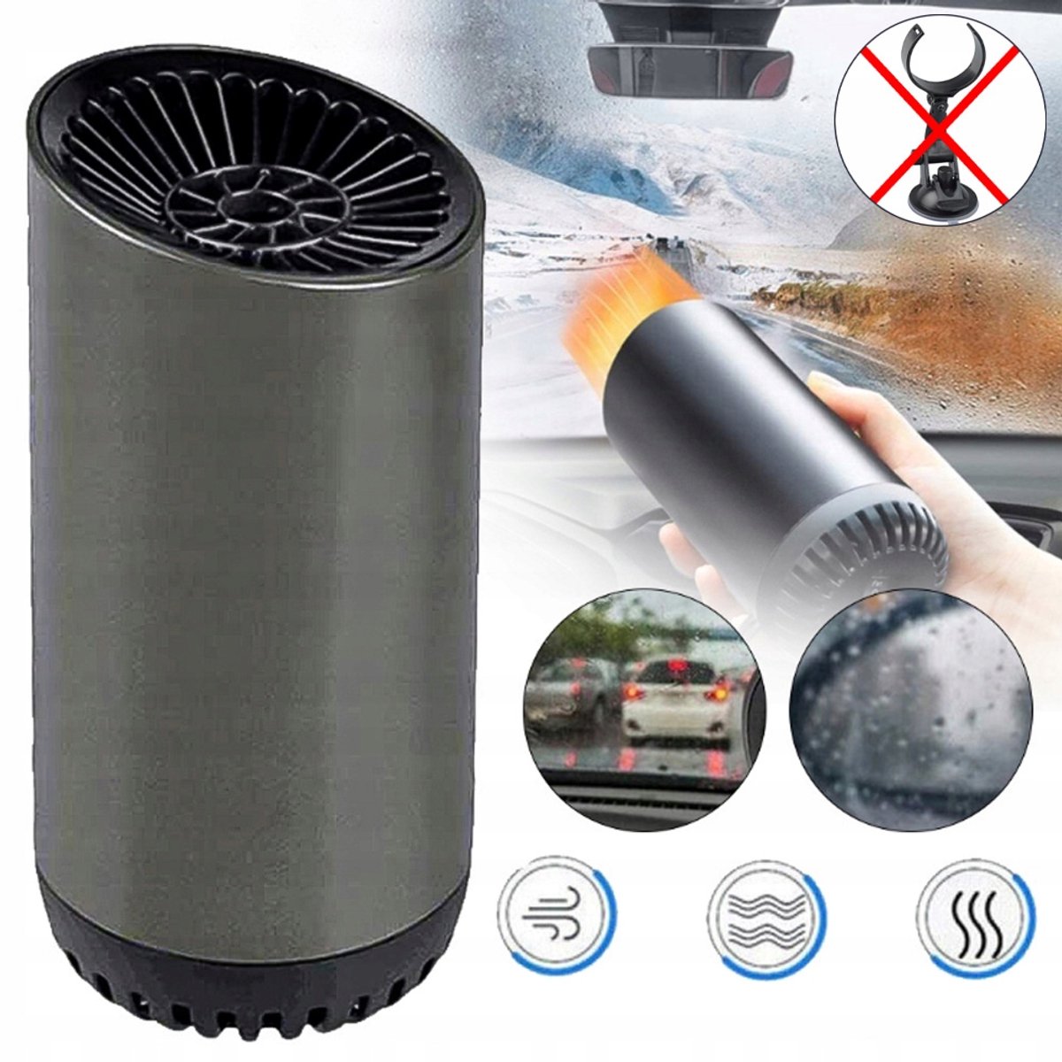 12V 150W En Voorruit Ontdooier – Draagbare Autokachel Met Krachtige Motor – Mini Formaat Voor Dashboard – Ideaal Voor Auto, Camper En Oudere Voertuigen – Zwart