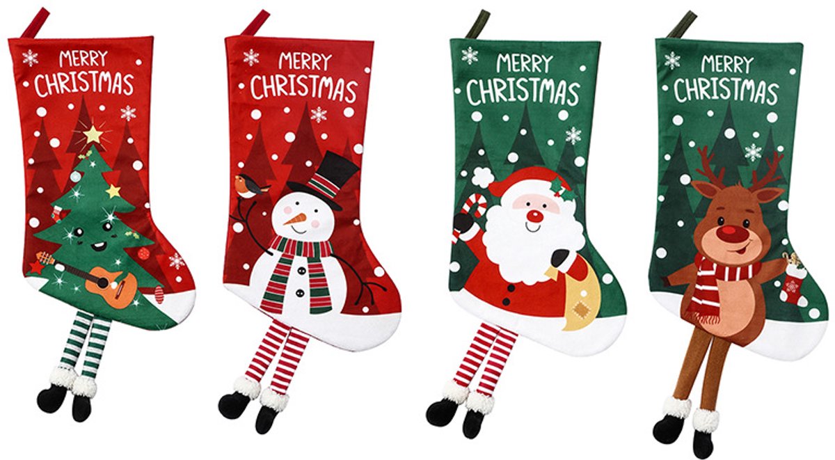 4 Stuks Kerstsokken Gebreide - Ophangbare Decoratieve Kerst Ornament - Klassieke Stijl met Een Speels Tintje - 45cm