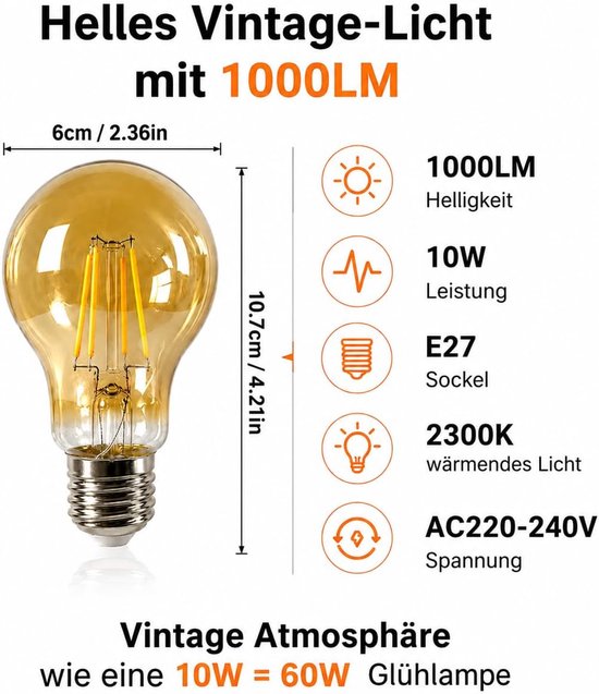 LED Lamp E27 10W 2300K Warmwit 1000LM, 5 stuks — afbeelding 2