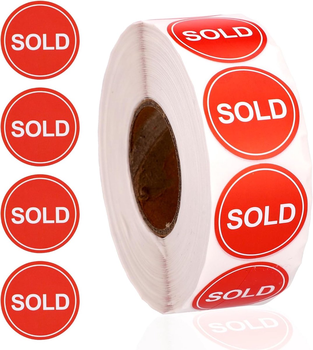 500st Sold Stickers, 38mm Zelfklevende Ronde Rol Prijsstickers Voorraadbeheer Labels voor Detailhandel Tuinverkoop Markten Winkels (Rood)