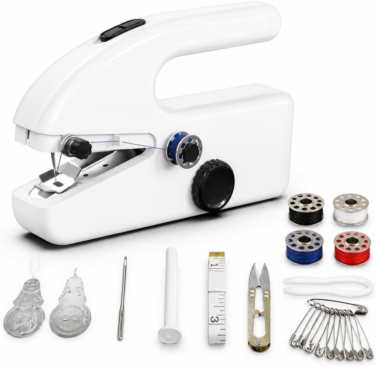 Handnaaimachine, draagbaar mini-naaiapparaat met naaiset, compacte naaihulp voor kleding, gordijnen, zoom en doe-het-zelf reparaties