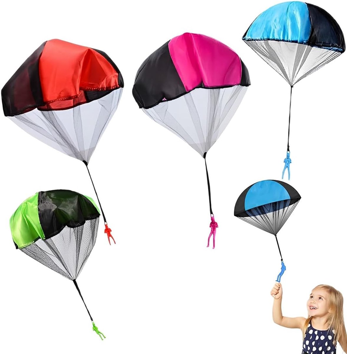 4 Pezzi Paracadute, Sviluppa Coordinazione Occhio-Mano, Set Giocattolo Paracadute Per Feste, Attività Familiari (Plastica, 4 Pezzi, Multicolore)