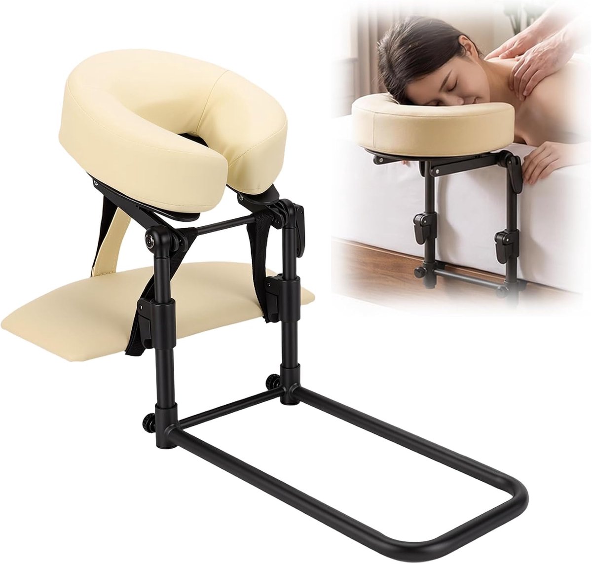 Hoofdsteun voor bed, verstelbaar, massagekussen, voor massagetafel, vervangingskussen, U-vorm, universeel, voor schoonheidsbedden, met elastieken (beige)