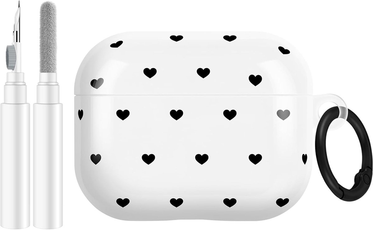 Beschermhoes voor AirPods Pro 3 met reinigingsset, schattig hartmotief, voor meisjes en vrouwen, zacht TPU, inclusief sleutelhanger, schokbestendig, beschermhoes AirPods Pro 3, wit
