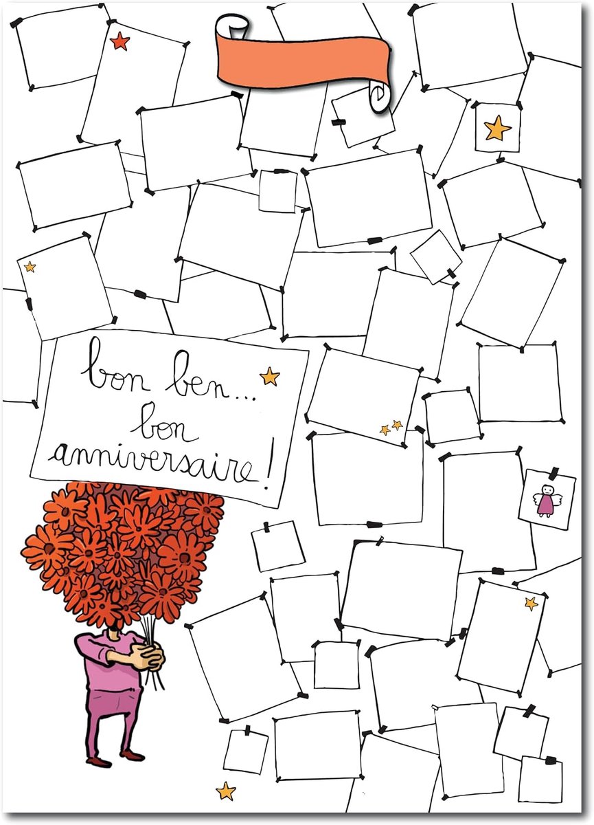 Verjaardagsposter om te vullen, grote cadeaukaart en gastenboek, XL-formaat, feestelijke geïllustreerde poster, 40 vakken om te personaliseren, zonder lijst (bloem)
