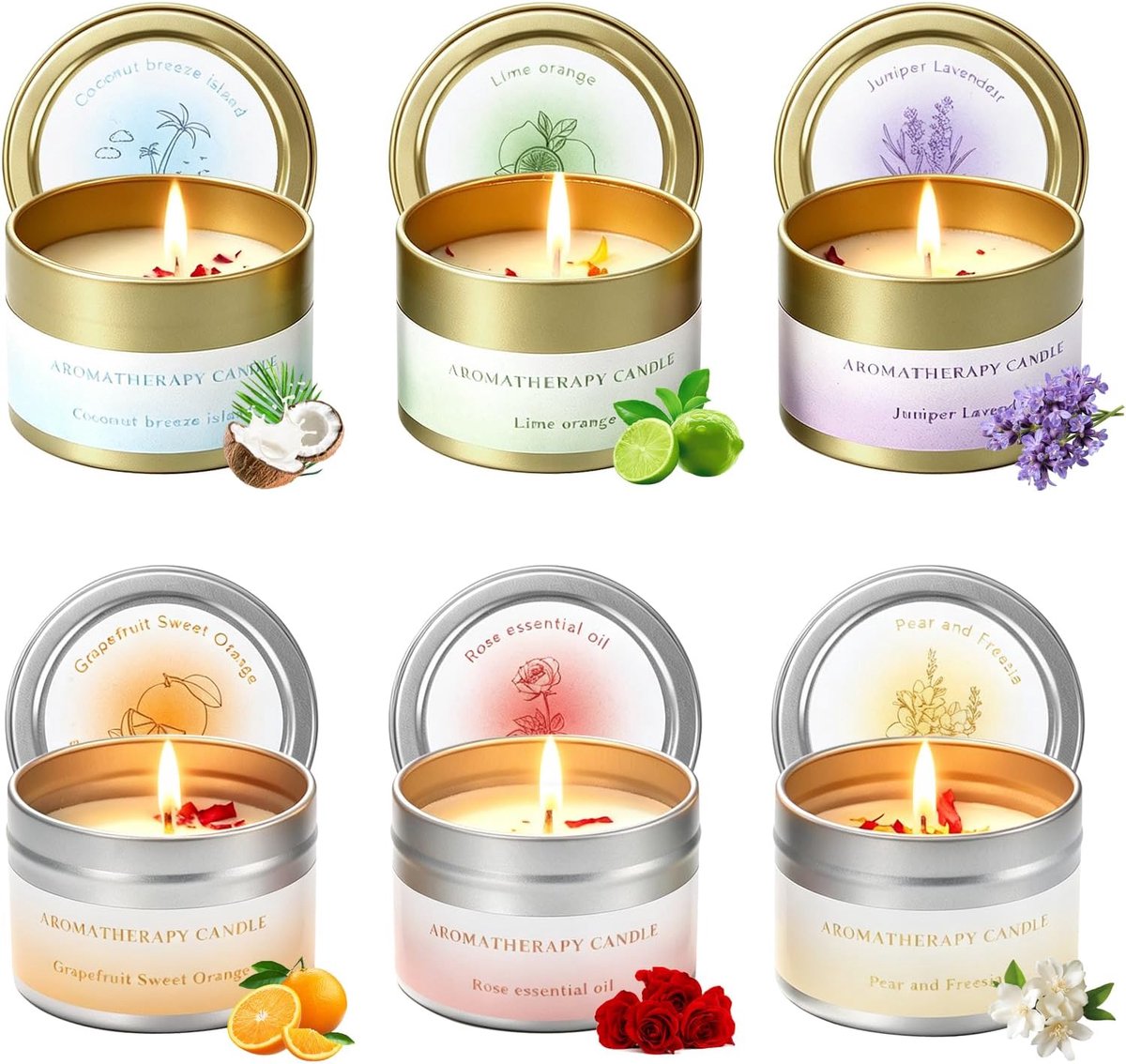 Cadeauset, 6 stuks, natuurlijke sojawas, theelichtjes voor vrouwen, aromatherapie, kaarsen voor verjaardag, Valentijnsdag, Kerstmis, bruiloft, feest