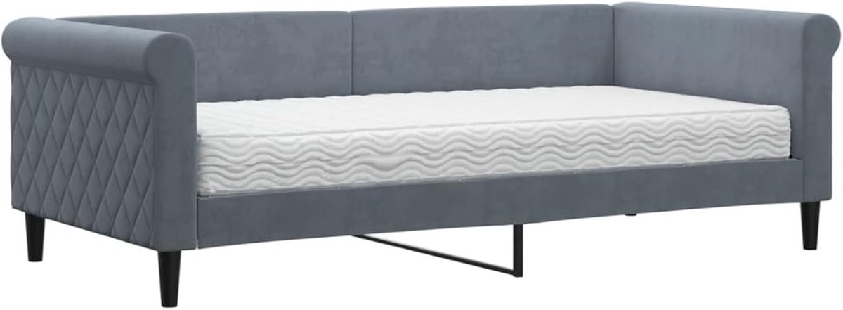 2-in-1 slaapbank met schuimmatras (90 x 190 cm), bekleed met donkergrijs, fluweel, houten en metalen frame, modern, minimalistisch design voor woonkamer of logeerkamer