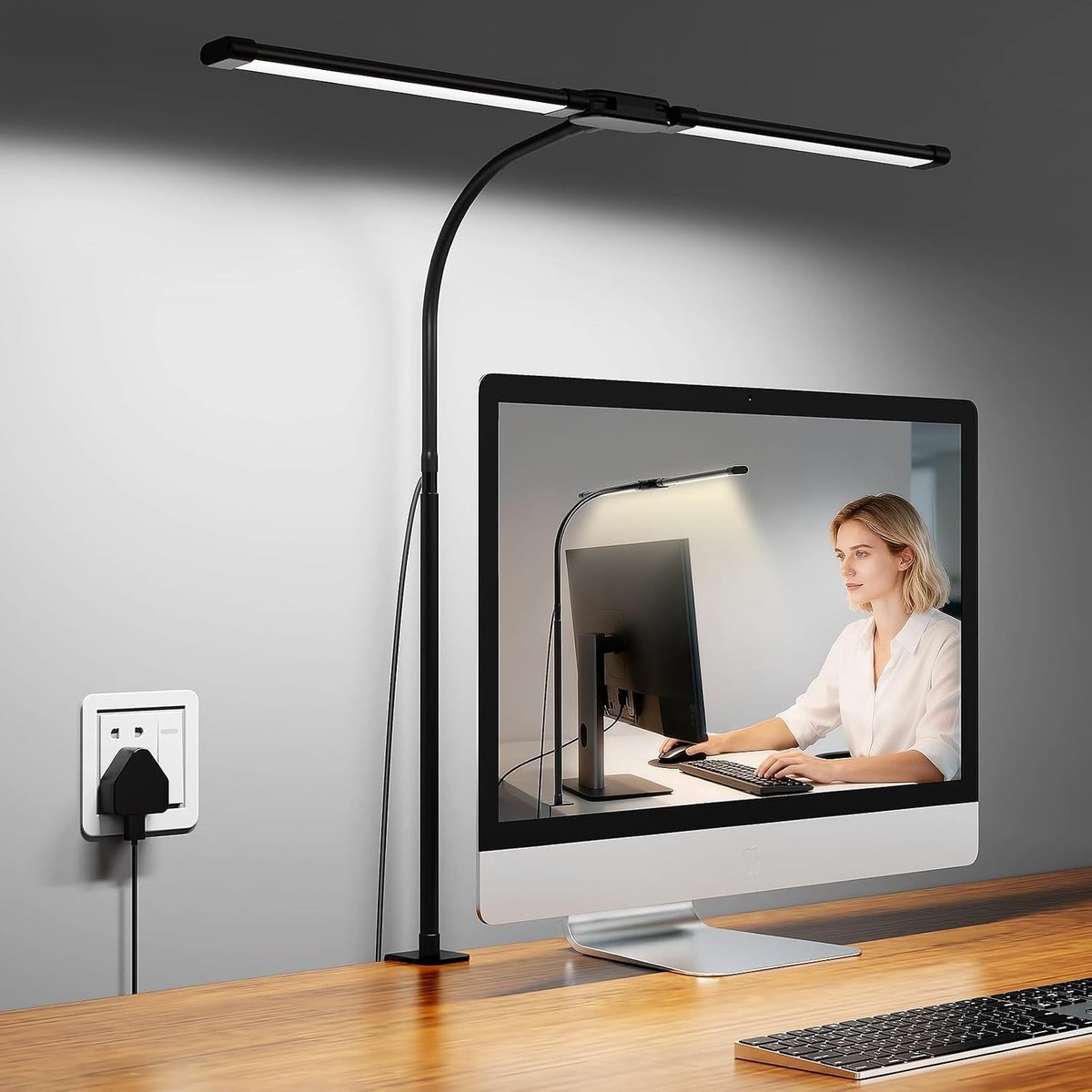 Verstelbare LED Bureau Lamp met Klem, 5V 2A Adapter, Ideaal voor Thuiswerk en Studeren