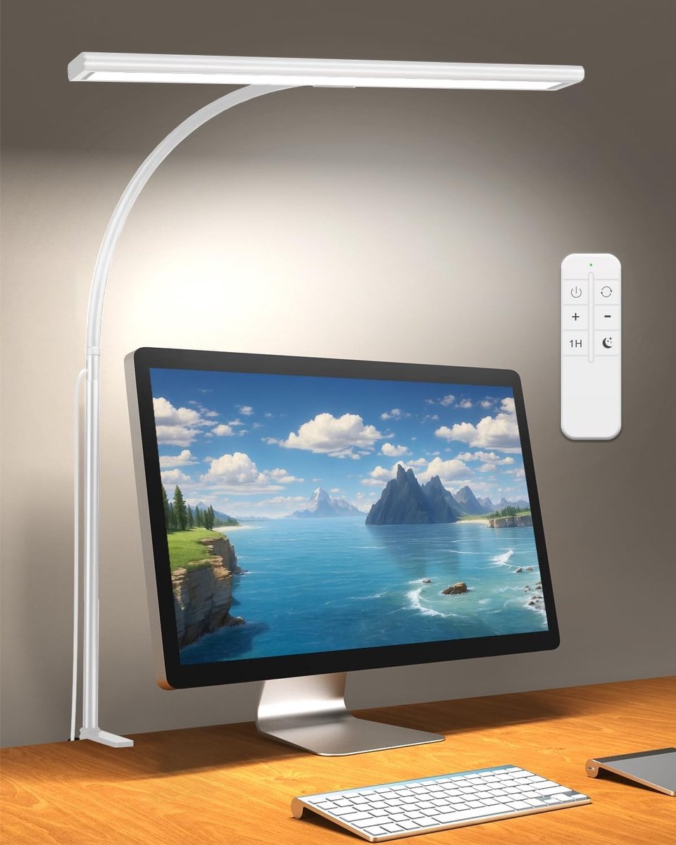 Dimbare bureaulamp met afstandsbediening - 10W LED lamp met 3 kleurtemperaturen en 10 helderheidsniveaus, 70cm flexibele hals en USB-adapter voor optimale verlichting
