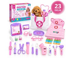 Twenty4seven® Dokterset Speelgoed 23-Delig - Doktersset met Dokterstas, Stethoscoop en Knuffelhond - Dokter en Dierenarts Set - Cadeau Meisje 4 en 5 Jaar - Sinterklaas & Kerst