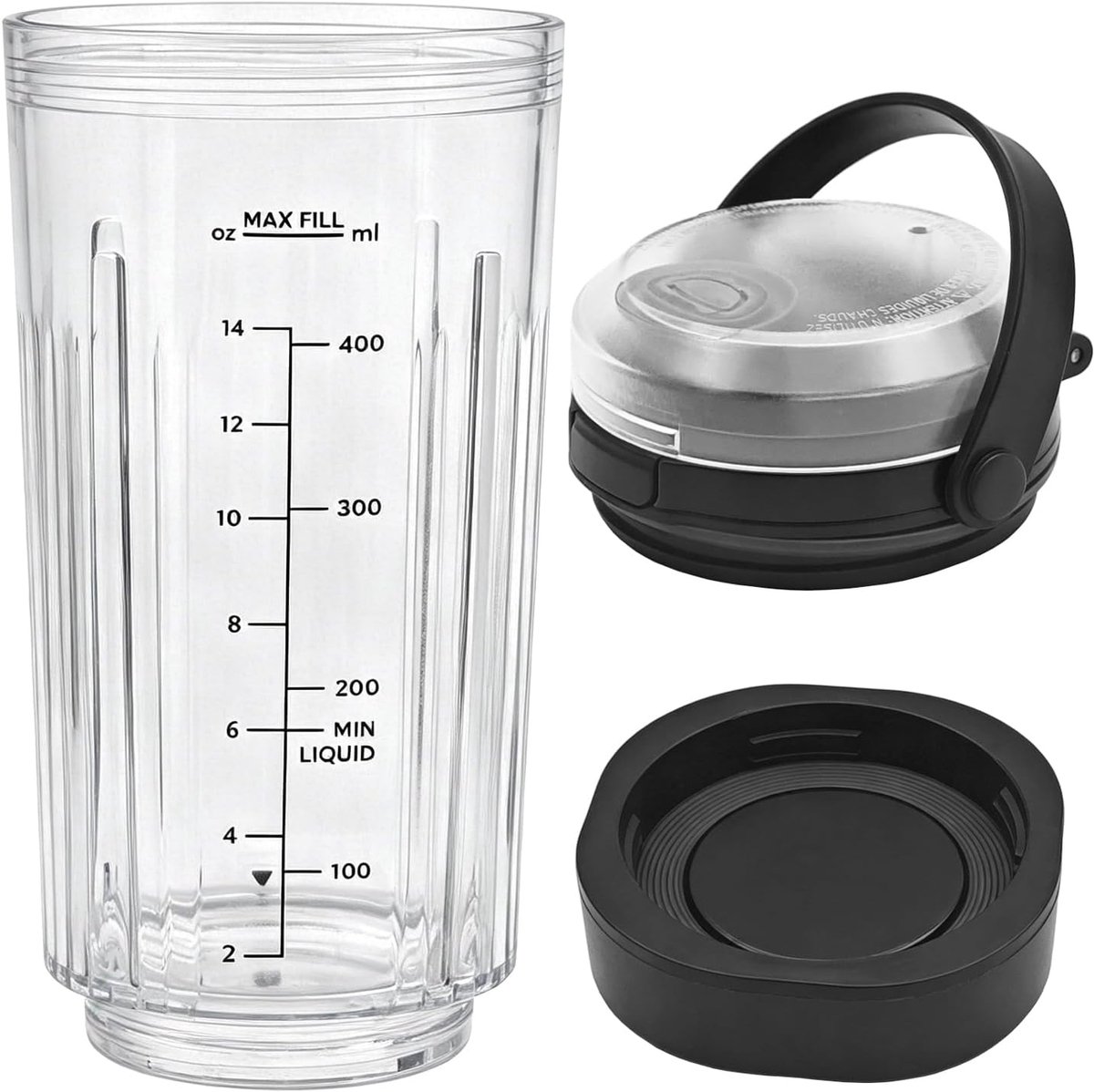 SnelShoppen - Mengbeker met Lepel Vervanging Compatibel met Draagbare Blender, Extra Reservebeker voor Smoothies, Makkelijk Schoon te Maken, 600ml, Zw