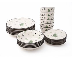 24-delig Kerstservies voor 6 Personen – Porselein – Dinerborden, Ontbijtborden, Diepe Borden &…