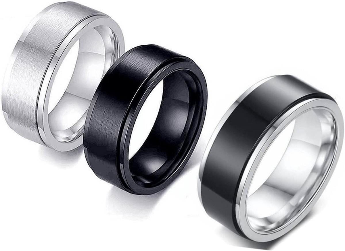 3 Pcs Men's Rings, Men's Rings Stainless Steel, Swivel Men's Rings, Steel Rings, Black Chain, Vintage Rings, Twist - ShopVlot