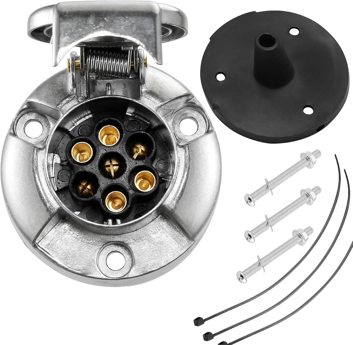 7 Polige Aanhanger Stekkerdoos Metaal 7 pin Aanhangerstekker 12V Aanhanger Contactdoos Dichting Achter Waterdicht voor - ShopVlot