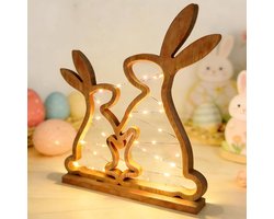YOUYIKE Easter Bunny with LED Lighting, Wooden Rabbit Lighted Fairy Lights, Easter Decoration Table, Modern, Home - ShopVlot