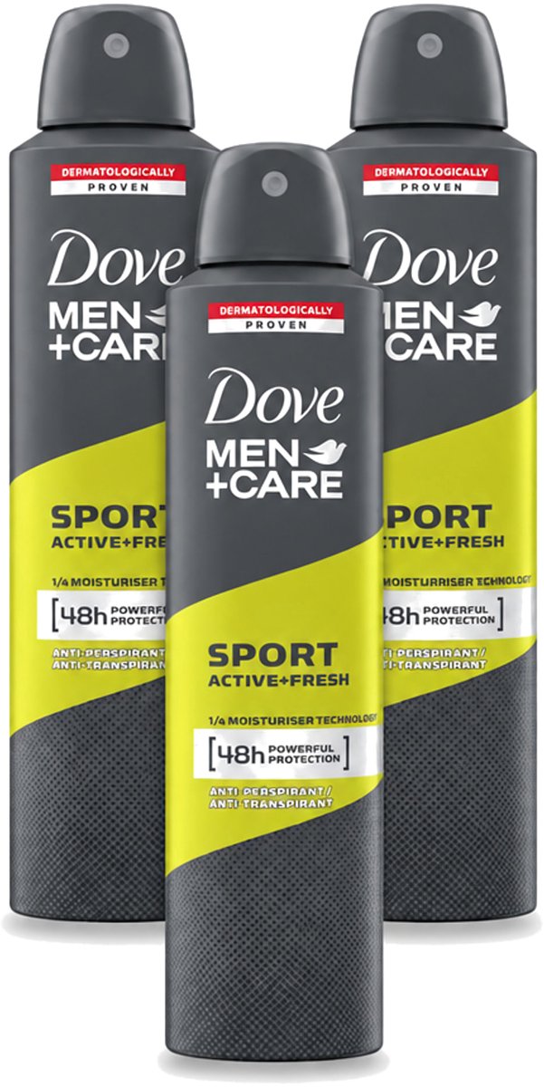 3 x Dove - Deodorant - Spray Men - Sport Active + Fresh - Energiek en verfrissend - 250 ml - Voordeelverpakking - 3 stuks