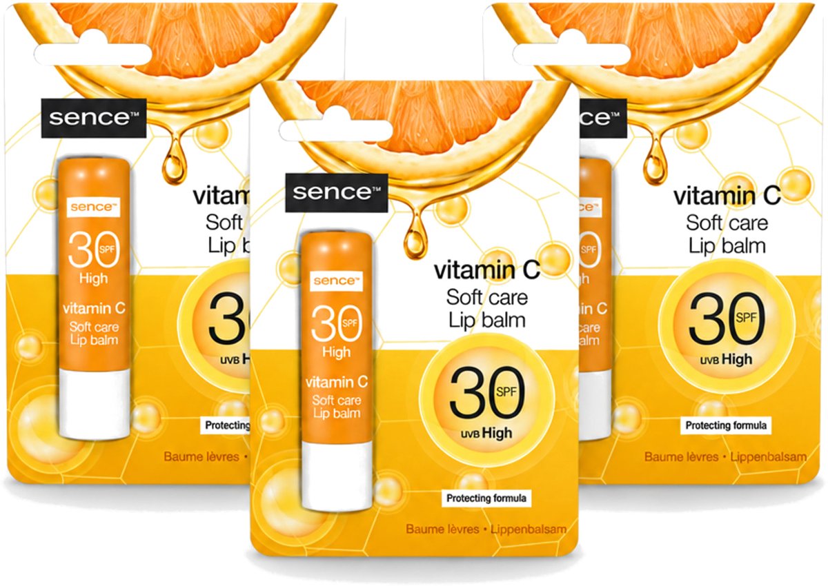 3 x Sence - Soft Care Vitamin C - Lippenbalsem - Hydraterend - 4,3 g - Voordeelverpakking - 3 stuks