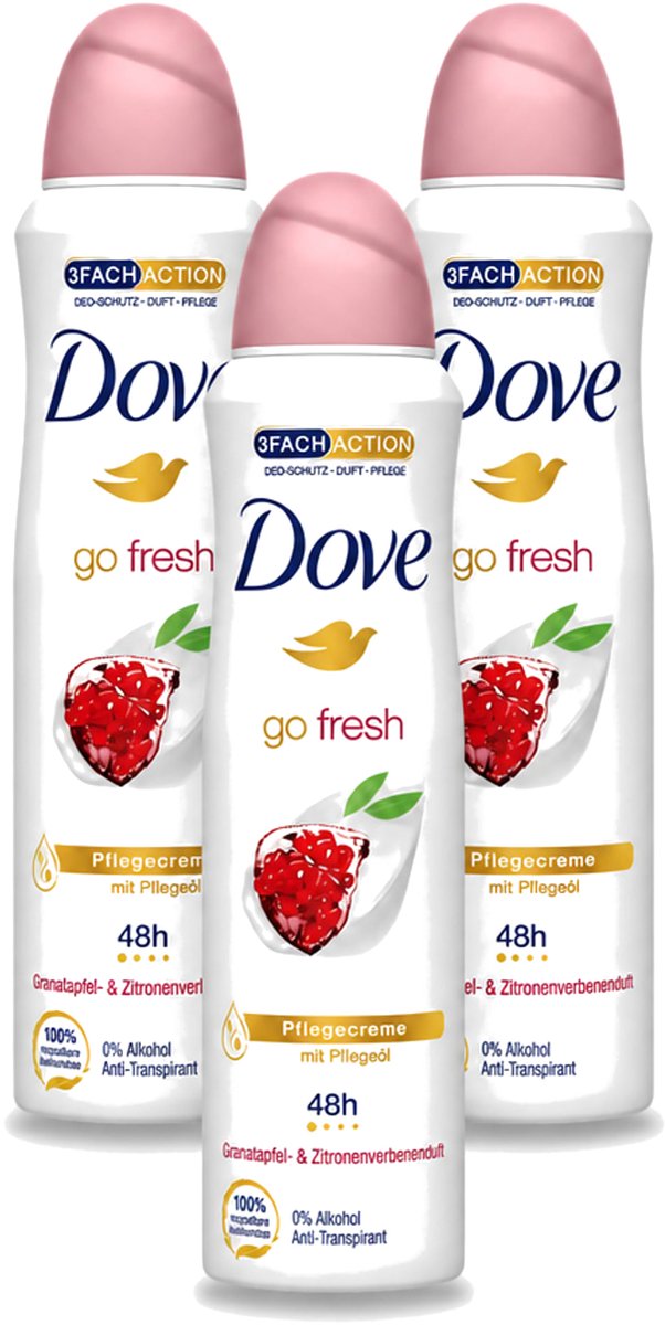 3 x Dove - Deodorant - Go Fresh Granaatappel - Frisse en fruitige geur - 150 ml - Voordeelverpakking - 3 stuks