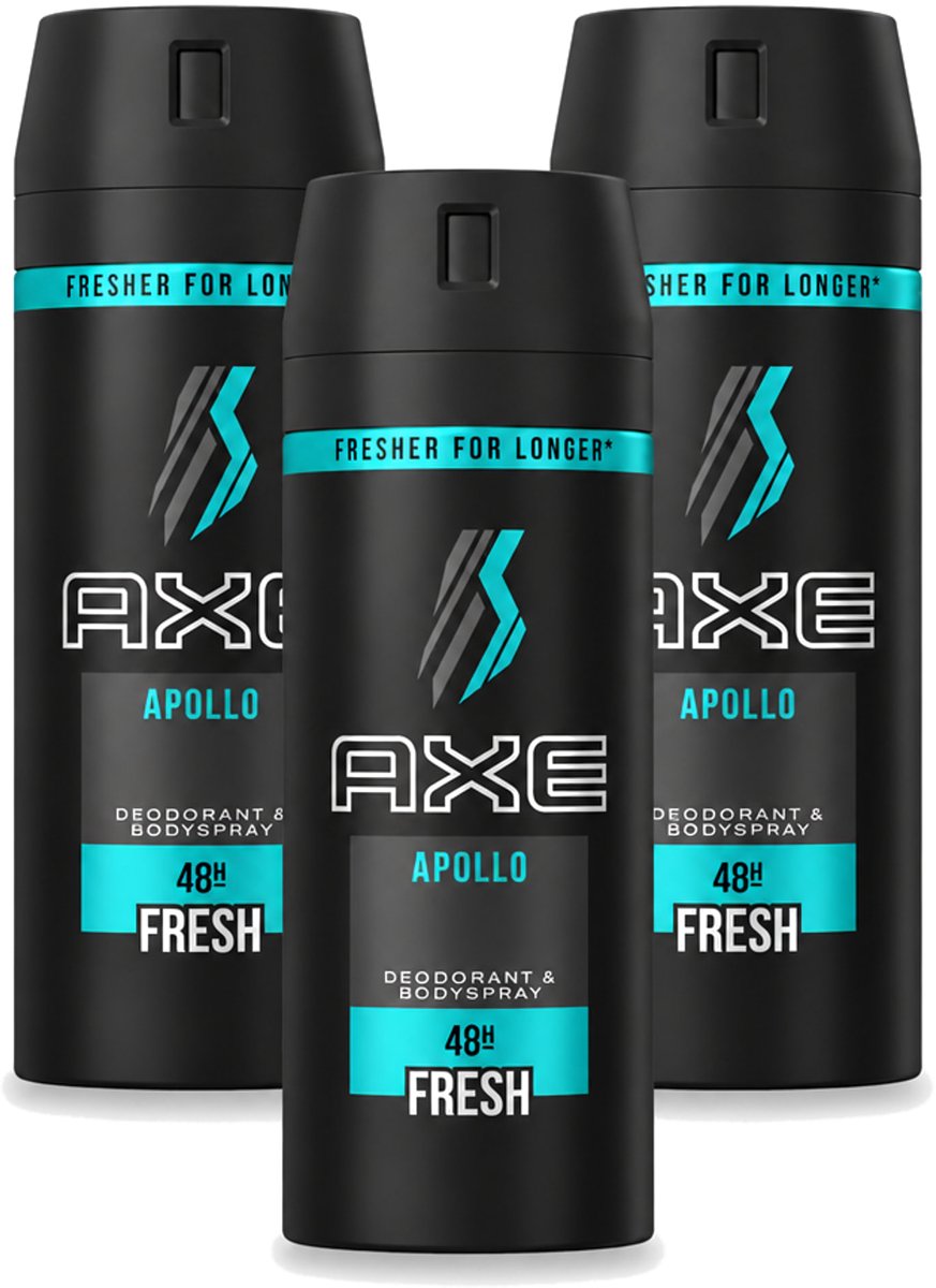 3 x Axe - Deodorant Bodyspray - 48hrs Non Stop Fresh - Apollo - 150 ml - Voordeelverpakking - 3 stuks