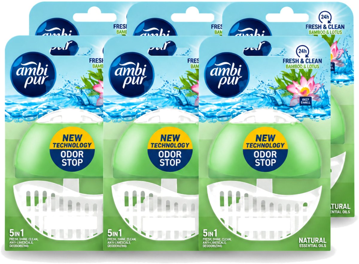 6 x Ambi Pur - Toiletblok - Starterkit 5in1 - Bamboe & Lotus - Toiletblok - 55 ml - Voordeelverpakking - 6 stuks