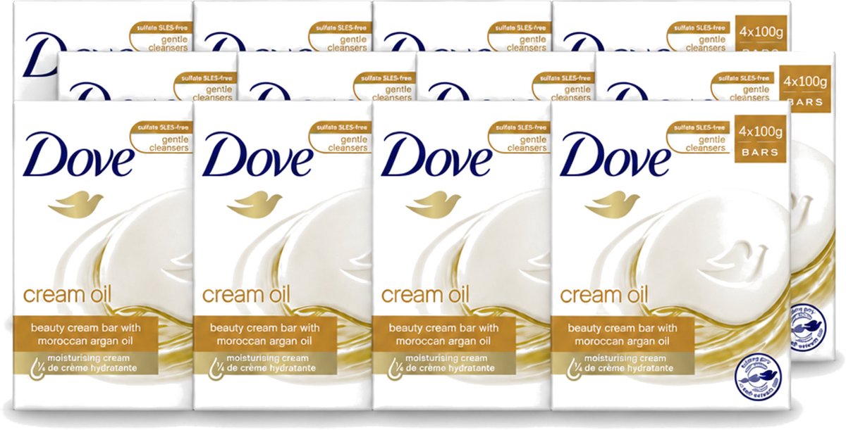 12 x Dove – Zeep – Cream Oil Soap Bar – 4 x 100 g - Voordeelverpakking - 12 stuks