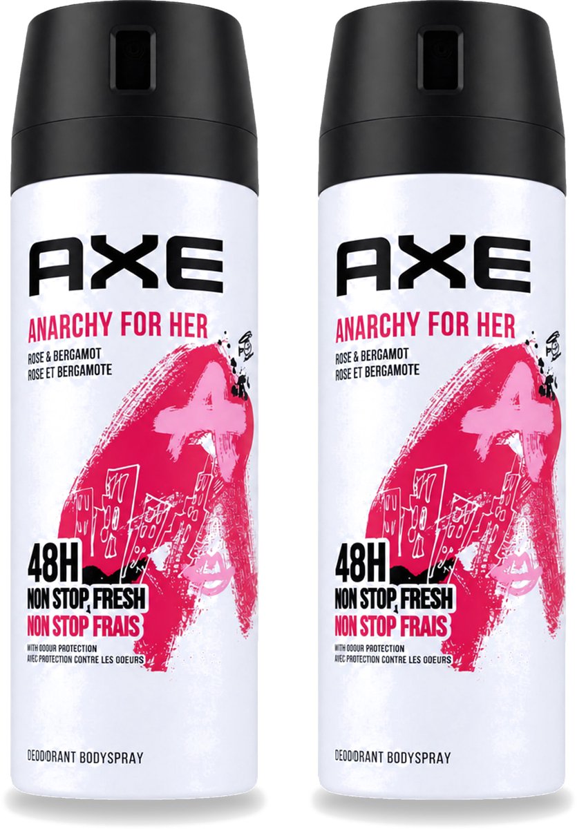 2 x Axe - Deodorant Bodyspray - 48hrs Non Stop Fresh - Anarchy For Her - Rose & Bergamot - 150 ml - Voordeelverpakking - 2 stuks