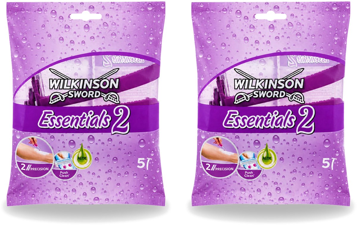 2 x Wilkinson - Wegwerpscheermesjes Essentials 2 - Voor Dames - Antislip Greep - 5 scheermesjes - Voordeelverpakking - 2 stuks