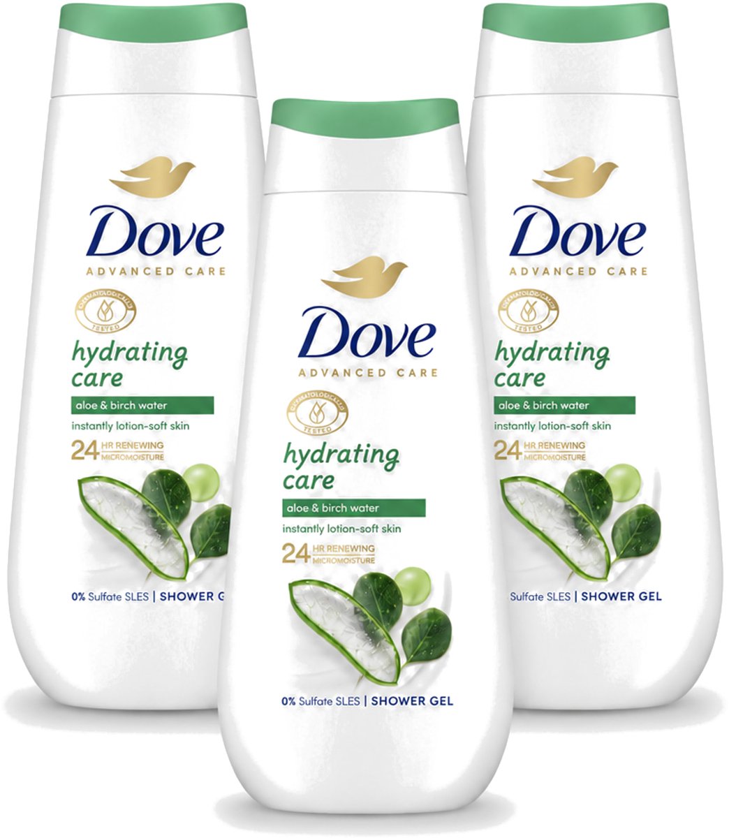 3 x Dove – Douchecrème – Hydrating Care – 225 ml - Voordeelverpakking - 3 stuks