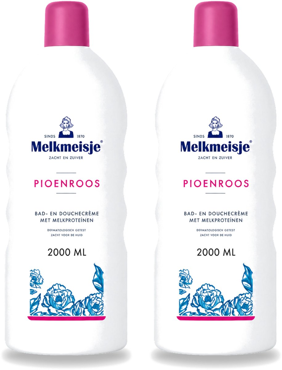 2 x Melkmeisje - Bad & Douche - Pioenroos Geur - Verzorgend & Hydraterend - 2000 ml - Voordeelverpakking - 2 stuks