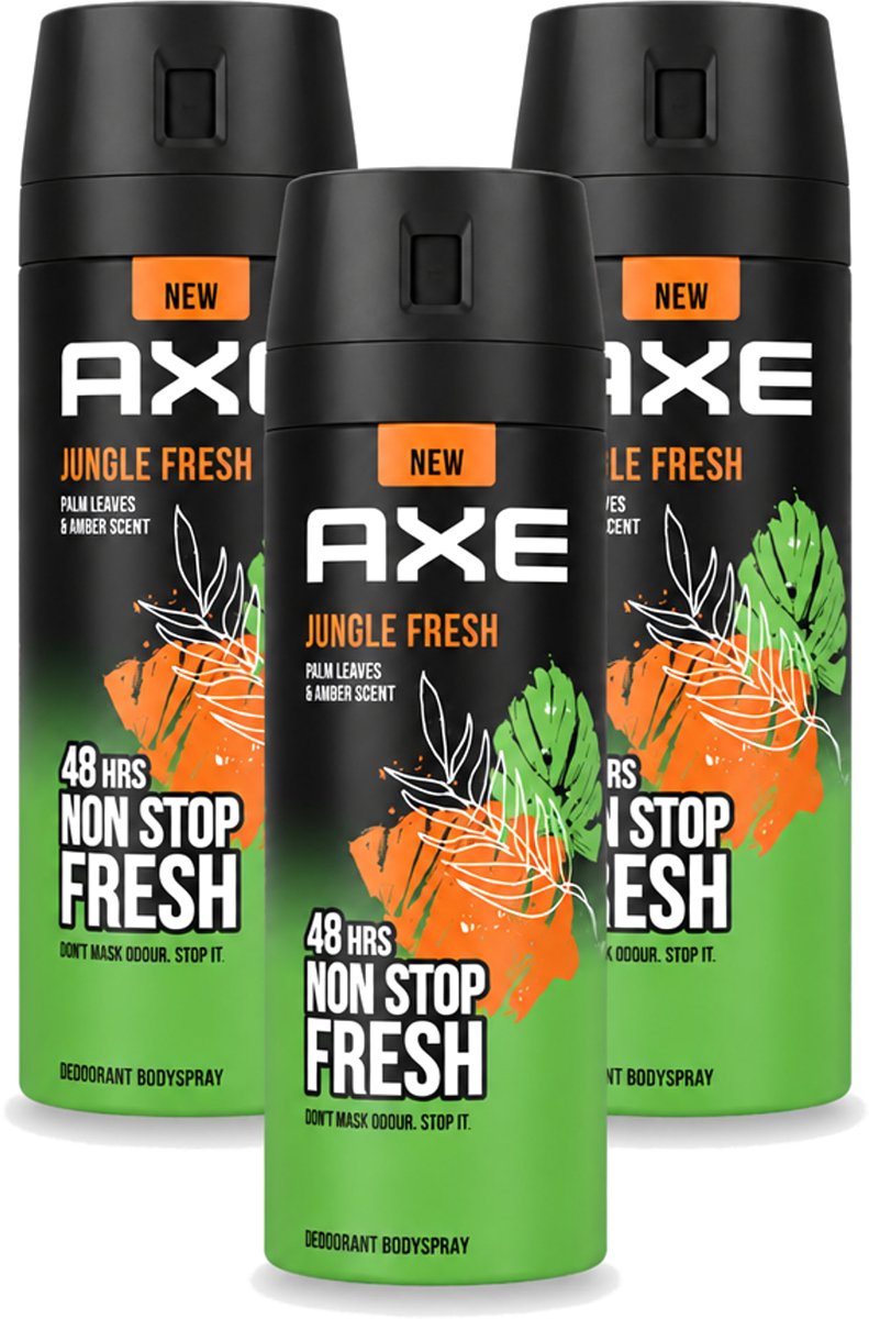 3 x Axe – Deodorant Bodyspray – Jungle Fresh – 150 ml - Voordeelverpakking - 3 stuks