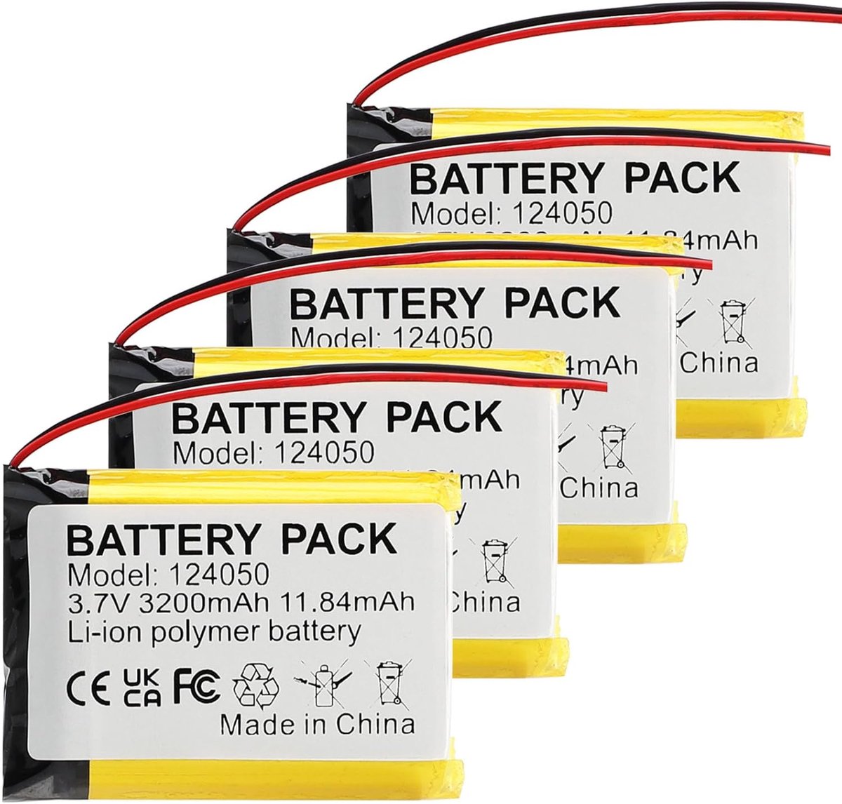 Lithium Polymer Battery 3.7 V 3200 mAh 124050 Rechargeable with JST Connection, 4 Pieces - ShopVlot