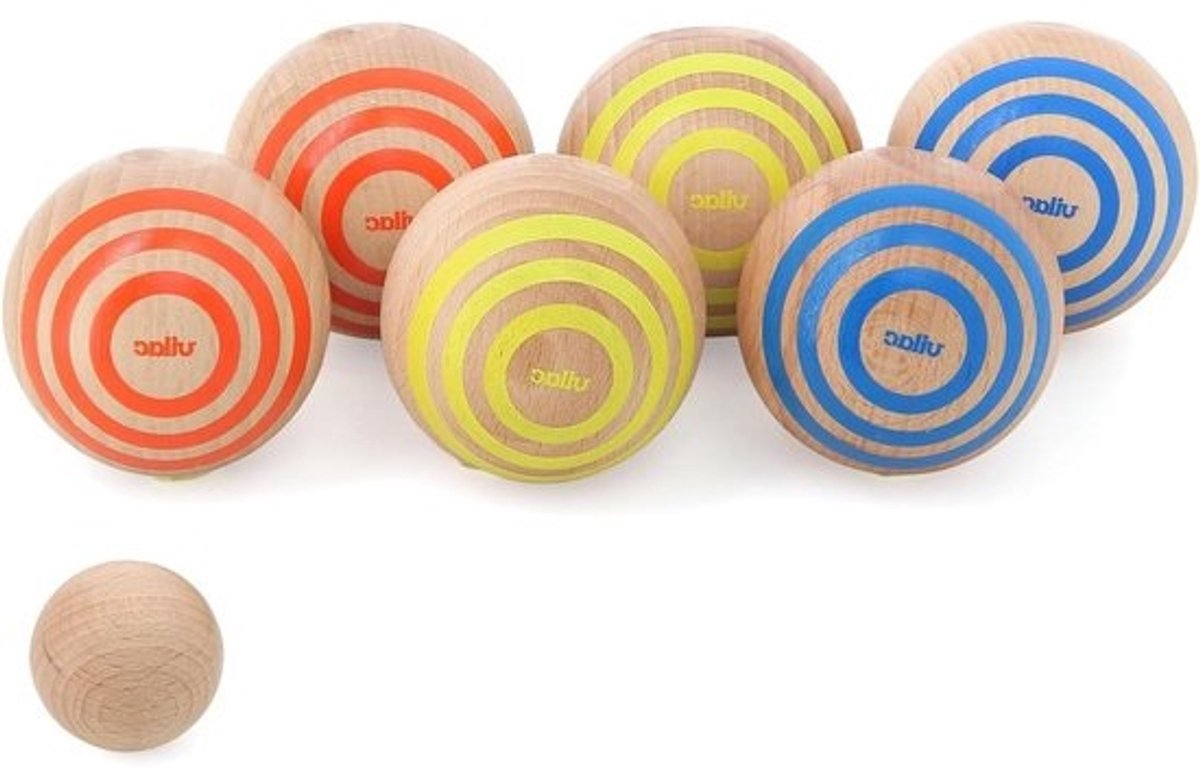 Houten petanqueset - Werpspelballen - Voor buiten spelen - Ambachtelijke tampografie - 6 ballen - Gestreepte kleuren