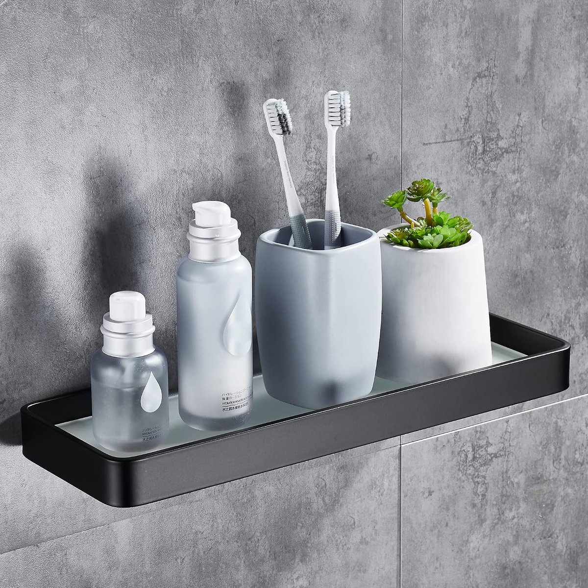 SnelShoppen - Douchemandjes Zonder Boren - Zelfklevend Douchebak met Roestvrij Aluminium Organiser - 30cm Zwart voor Badkameraccessoires zonder Bescha